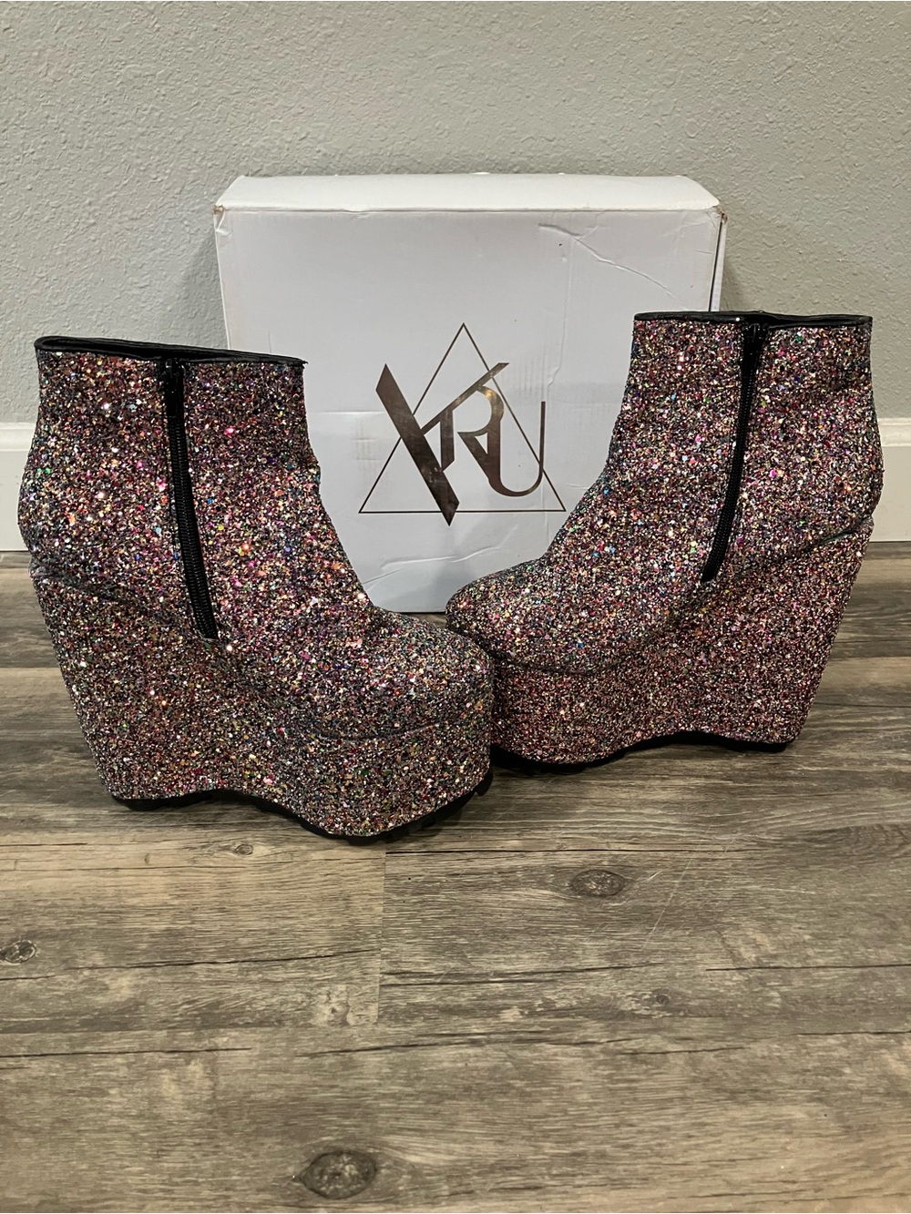 Women's Multi-Glitter Platform Wedge Ankle Boots
